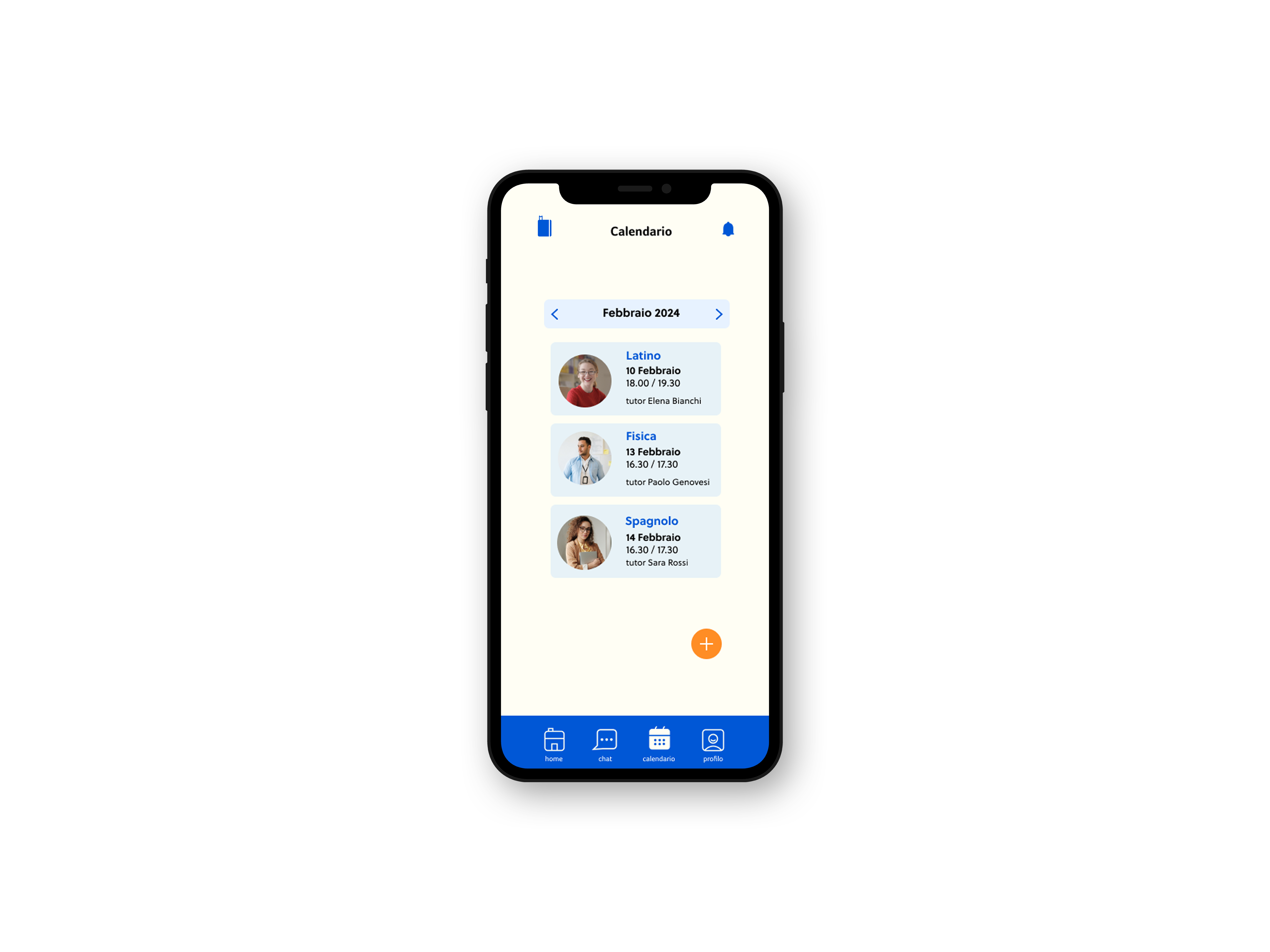 Il calendario dell'app Enjoy Tutor